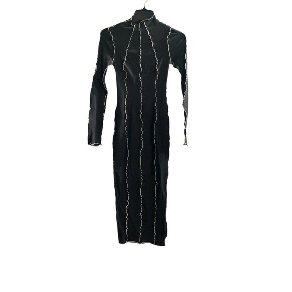 Good American Lettuce Edge Long Sleeve Midi Dress Fitted Knit Size 0 NWT - Picture 7 of 11